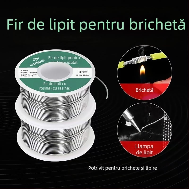 Fier de lipit din oțel inoxidabil cu nucleu de flux, conținut de flux 2.2, temperatură de lucru 280°C, pentru sudură de oțel inoxidabil și baterii Li-ion
