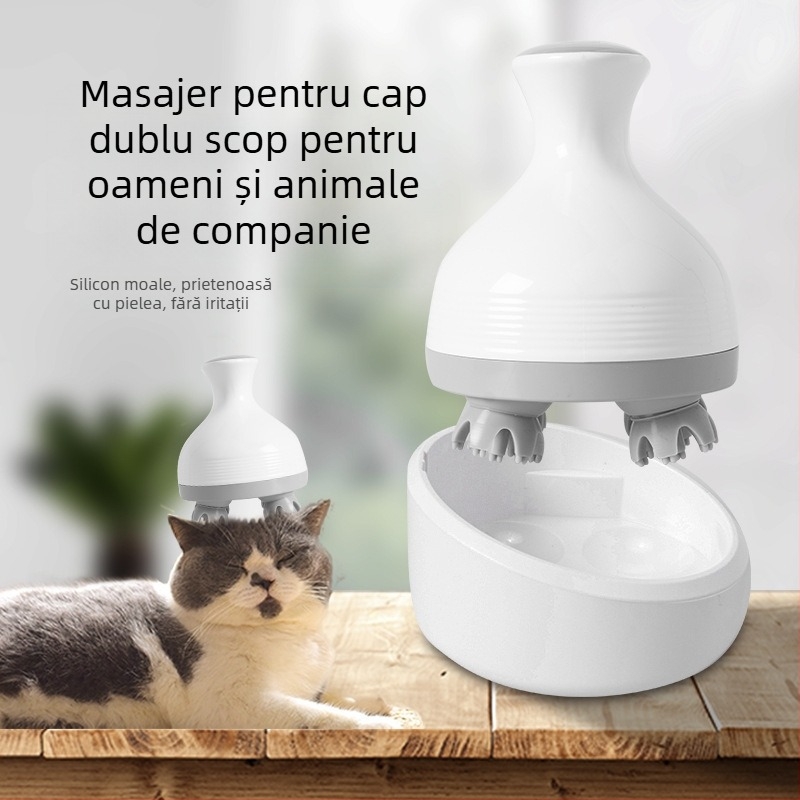 Masajer pentru cap pentru animale de companie, cu curățarea scalpului pisicilor și masaj la puncte de acupunctură – masajer electric cu tentacule, IK-T1, încărcare, control computerizat, 3 trepte, vibrație