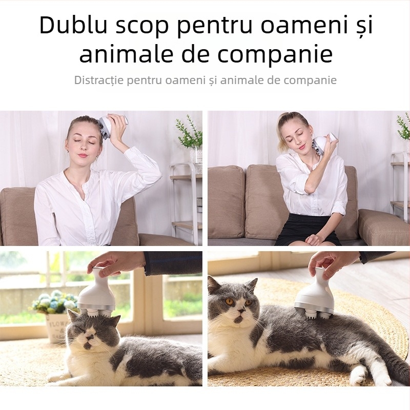 Masajer pentru cap pentru animale de companie, cu curățarea scalpului pisicilor și masaj la puncte de acupunctură – masajer electric cu tentacule, IK-T1, încărcare, control computerizat, 3 trepte, vibrație