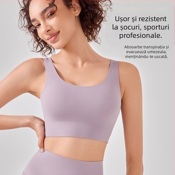 Sutien sport în stil vestă, rezistent la șocuri pentru alergări de înaltă intensitate, cu cupă completă și cupe preformate subțiri, bretele fixe cu două curele, din nylon respirabil