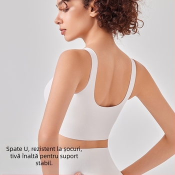 Sutien sport în stil vestă, rezistent la șocuri pentru alergări de înaltă intensitate, cu cupă completă și cupe preformate subțiri, bretele fixe cu două curele, din nylon respirabil