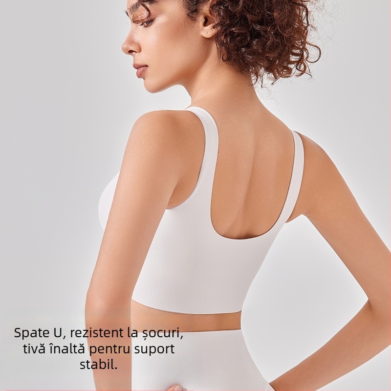 Sutien sport în stil vestă, rezistent la șocuri pentru alergări de înaltă intensitate, cu cupă completă și cupe preformate subțiri, bretele fixe cu două curele, din nylon respirabil