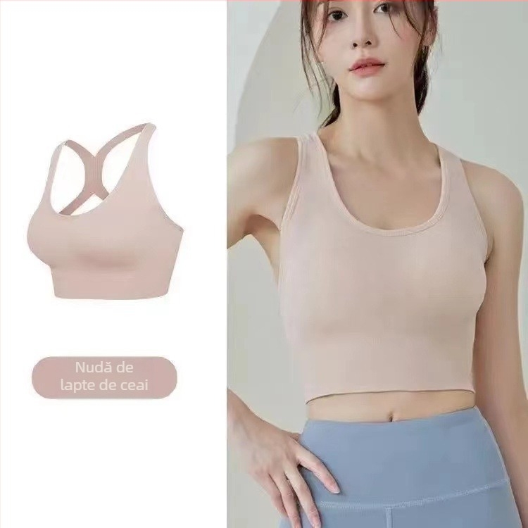 Top sport din nylon pentru torace, fără bretele, cupă 3/4, model mediu, respirant și cu absorbție de transpirație, pentru femei