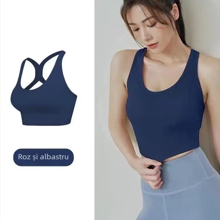 Top sport din nylon pentru torace, fără bretele, cupă 3/4, model mediu, respirant și cu absorbție de transpirație, pentru femei