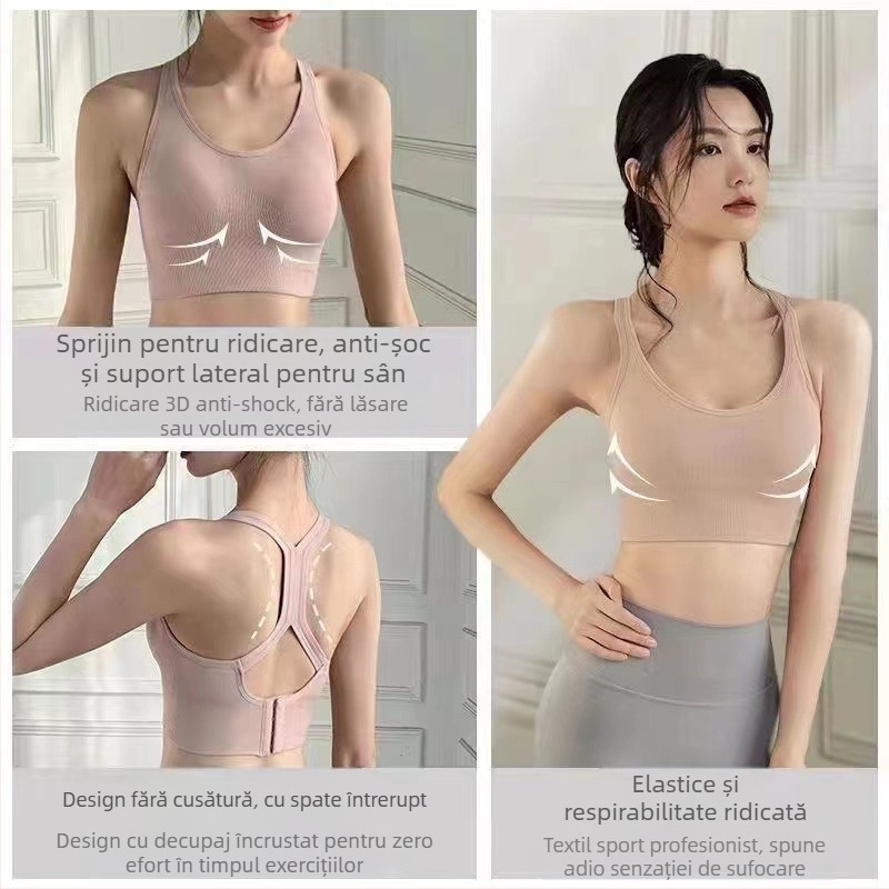 Top sport din nylon pentru torace, fără bretele, cupă 3/4, model mediu, respirant și cu absorbție de transpirație, pentru femei