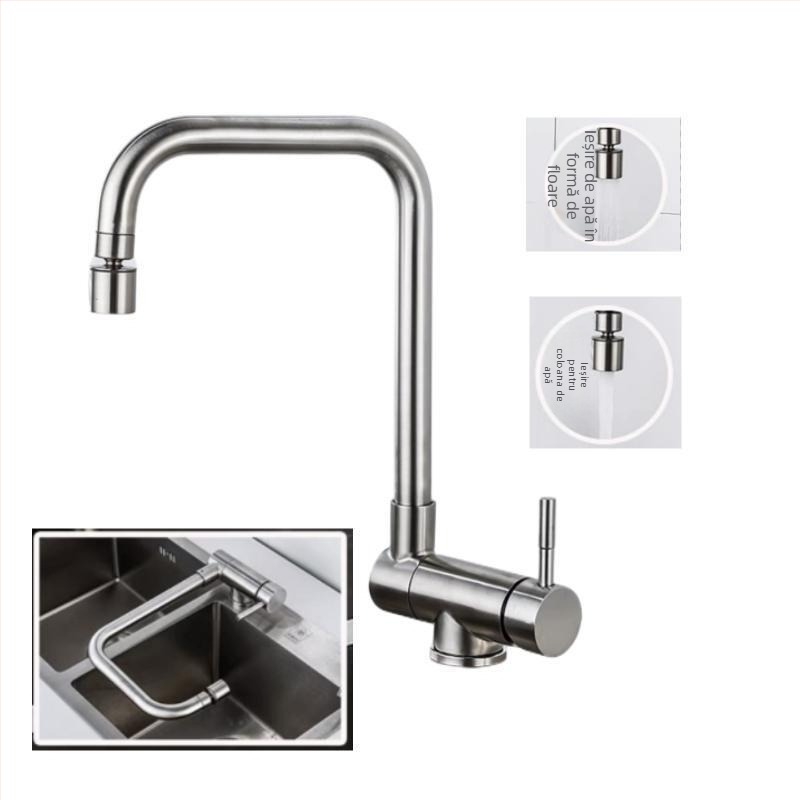 Robinet de bucătărie din oțel inoxidabil 304, construcție dublă, cartuș ceramic, montaj vertical, model HJ410