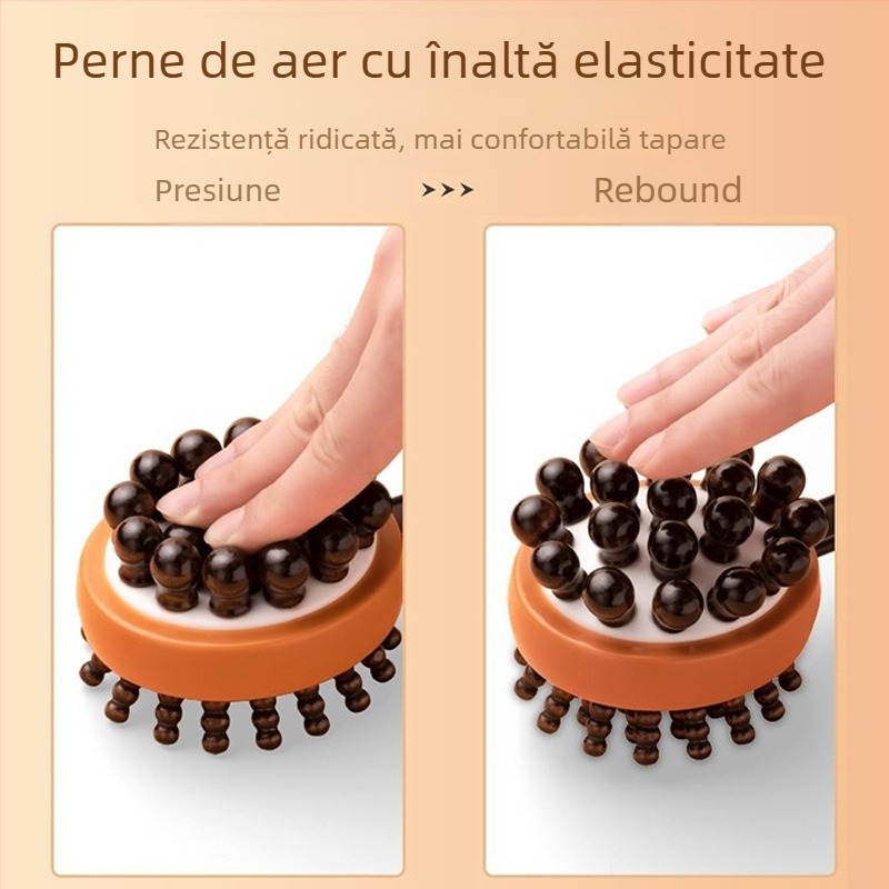 Cioc masaj cu pernă de aer, corp din lemn și capete de masaj din silicon — control mecanic, viteză variabilă, pentru cap, gât, spate, talie, șolduri, picioare și tălpi