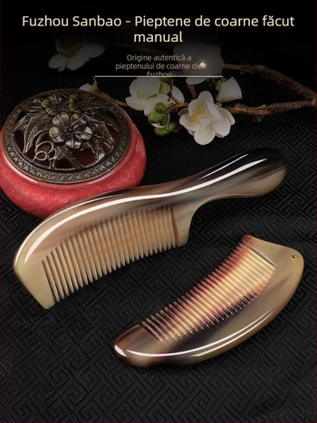 Pieptene din corn natural, cu pernă de aer, pentru păr lung — masaj la scalp meridian