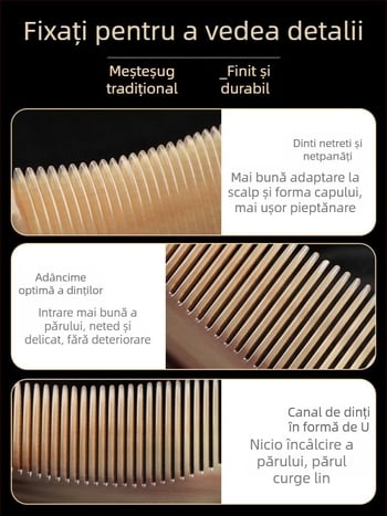 Pieptene din corn natural, cu pernă de aer, pentru păr lung — masaj la scalp meridian