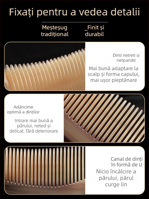 Pieptene din corn natural, cu pernă de aer, pentru păr lung — masaj la scalp meridian