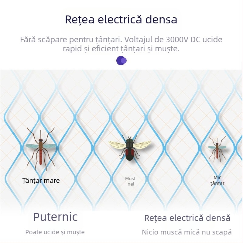 Dispozitiv electric pentru țânțari cu lampă UV, plasă din aluminiu, acoperire până la 10㎡, carcasă ABS, ucidere electrică manuală