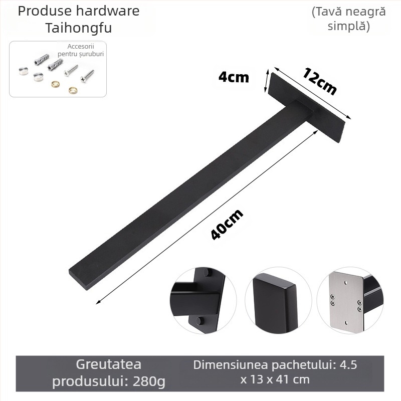 Raft pentru prosoape din oțel inoxidabil, montat pe perete, fără găuri, dintr-un singur strat, capacitate de încărcare 10 kg, finisaj suprafață: vopsire la cuptor / placare electrolitică / argintiu