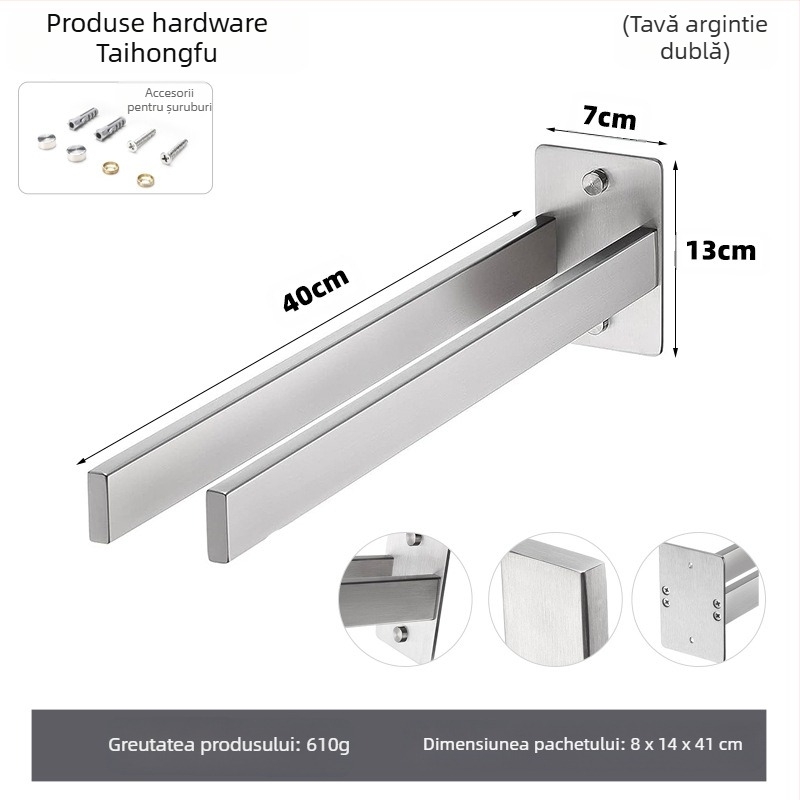 Raft pentru prosoape din oțel inoxidabil, montat pe perete, fără găuri, dintr-un singur strat, capacitate de încărcare 10 kg, finisaj suprafață: vopsire la cuptor / placare electrolitică / argintiu