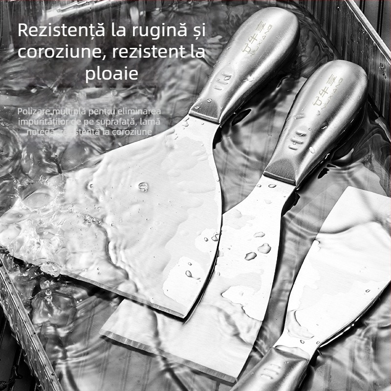 Cuțit-spărgător pentru chit din oțel inoxidabil, corp monobloc, lamă tip sabie, pentru răzuirea vopselei de pe suprafețe plane ale pereților