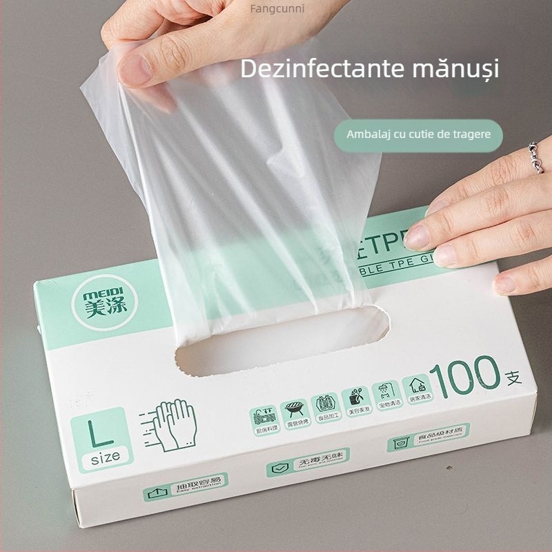 Mănuși de unică folosință, din TPE, cu grosime sporită, pentru catering și bucătărie, antiderapante, cu logo imprimat