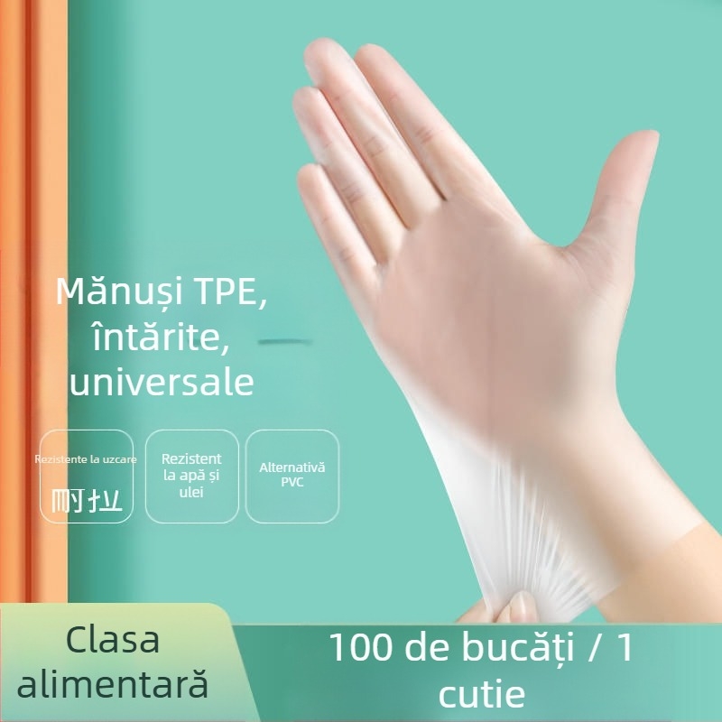 Mănuși de unică folosință, din TPE, cu grosime sporită, pentru catering și bucătărie, antiderapante, cu logo imprimat