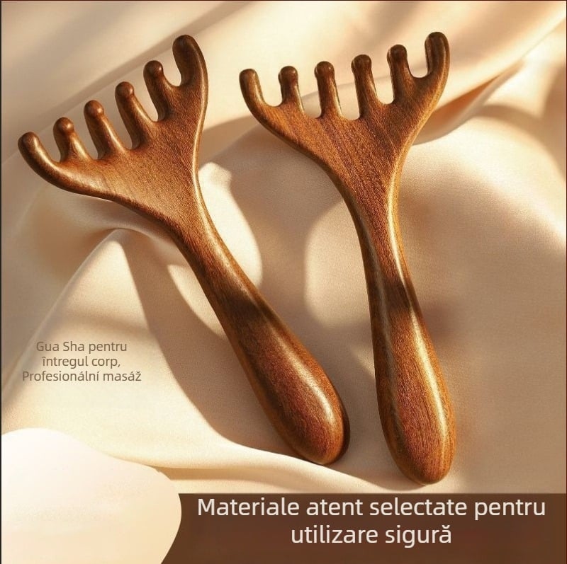Pieptene de masaj din lemn de santal pentru cap, față și scalp – masaj meridian