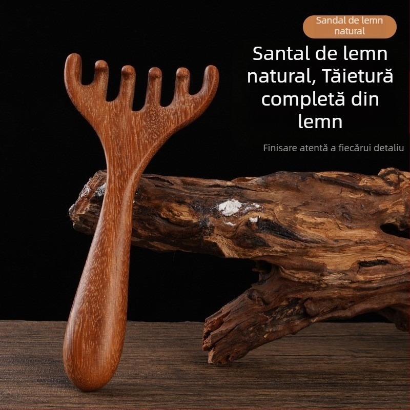 Pieptene de masaj din lemn de santal pentru cap, față și scalp – masaj meridian