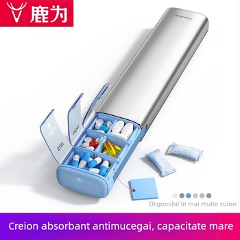 Cutie pentru medicamente din aliaj de aluminiu, model PB, construcție metalică, 14 compartimente, greutate 406 g, design portabil