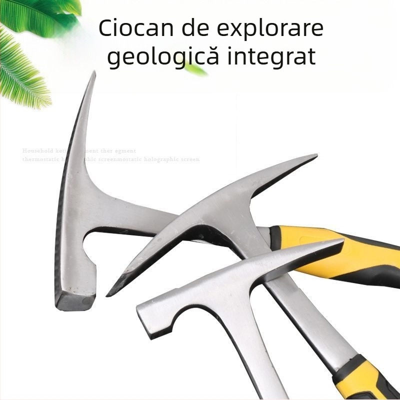 Ciocan geologic cu vârf ascuțit și față plată, cap din oțel mangan, mâner din oțel, 1 kg