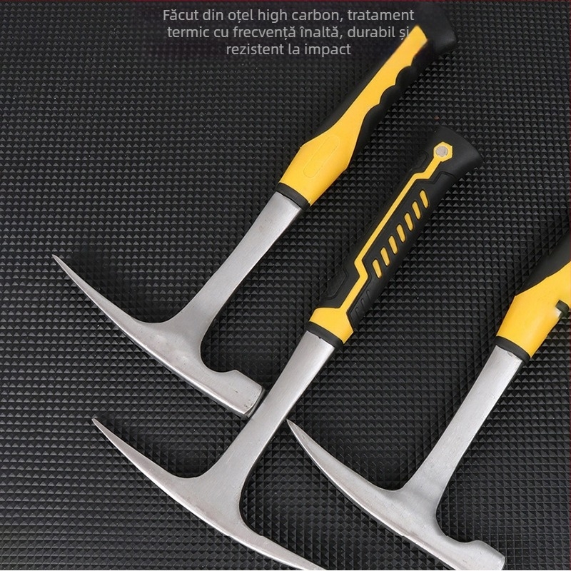 Ciocan geologic cu vârf ascuțit și față plată, cap din oțel mangan, mâner din oțel, 1 kg