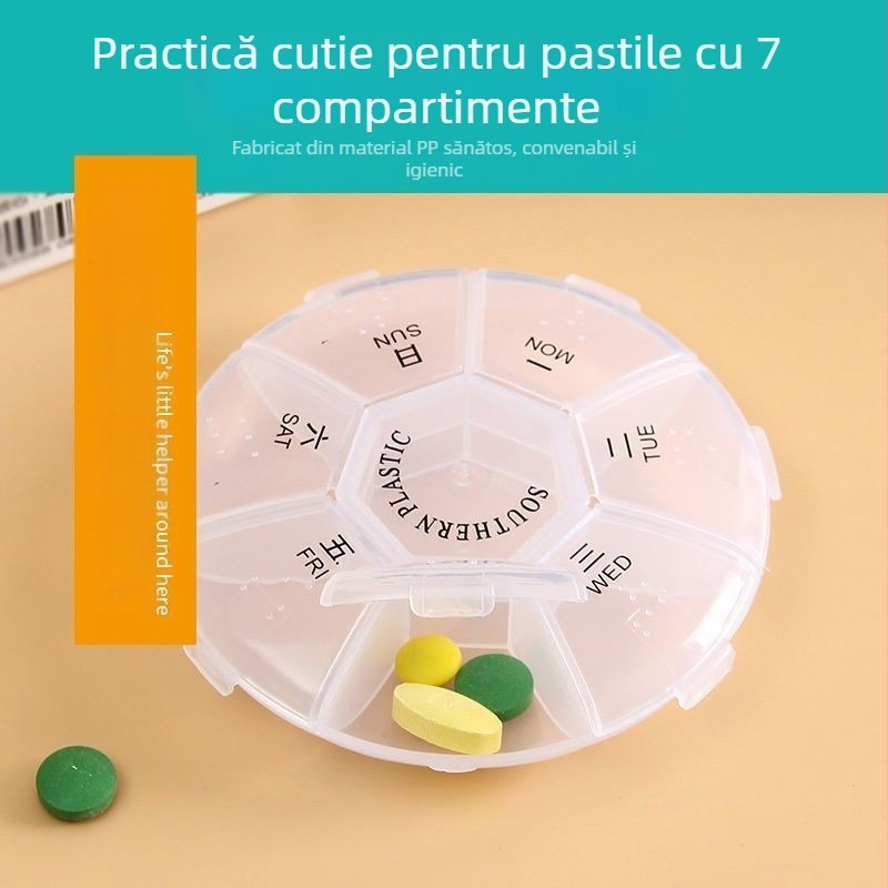 Cutie de pastile portabilă din PP plastic, pentru medicamente, cu capac, personalizabilă