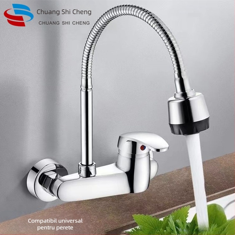 Robinet de bucătărie încastrat în perete, corp din cupru, amestec pentru apă caldă și rece, montaj pe perete, cartuș ceramic, conducte de alimentare 20 mm, model DK-323