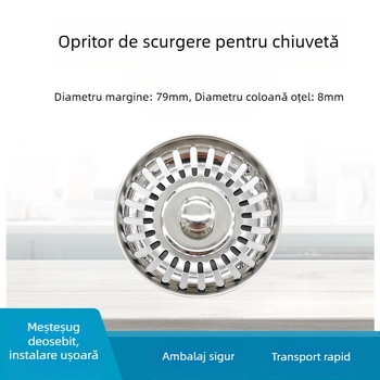 Cap de drenaj din oțel inoxidabil pentru chiuveta de bucătărie, etanșare cu model Waterproof umbrella; greutate 40 g; secțiune 79 subțire