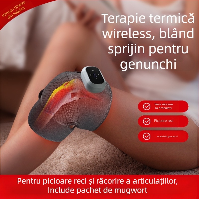 Masaj pentru genunchi cu încălzire și terapie termică, baterie 3,7V, control inteligent al temperaturii, încălzire la treapta a 3-a, interval de 40–60°C