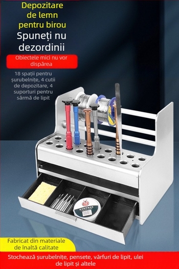 Raft din lemn pentru depozitare șurubelnițe, organizator multifuncțional pentru unelte de reparații telefoane mobile și banc de lucru