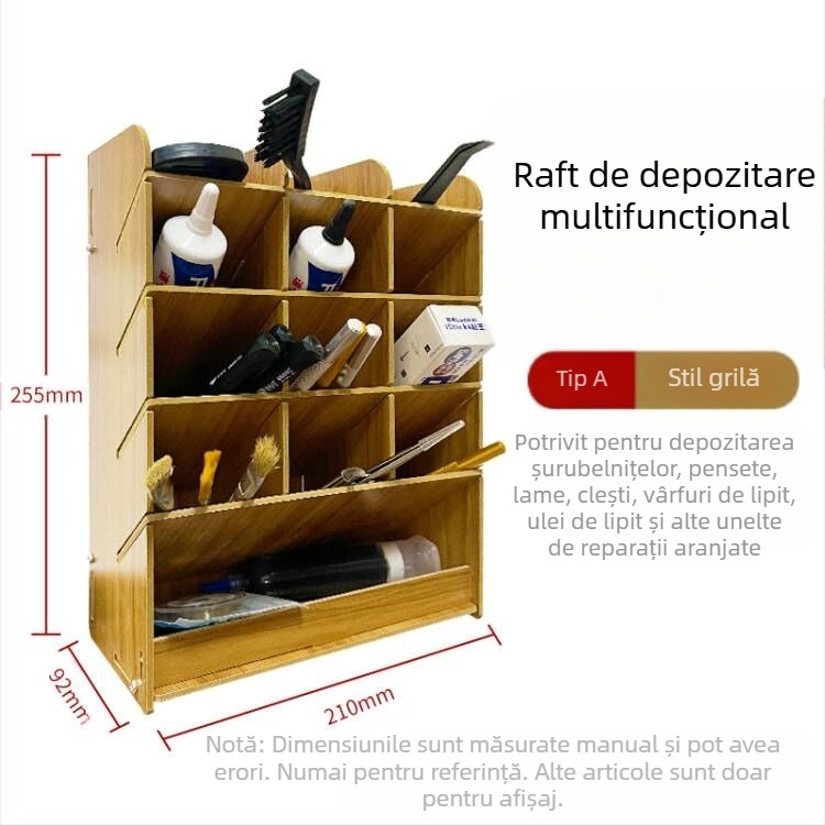 Raft din lemn pentru depozitare șurubelnițe, organizator multifuncțional pentru unelte de reparații telefoane mobile și banc de lucru