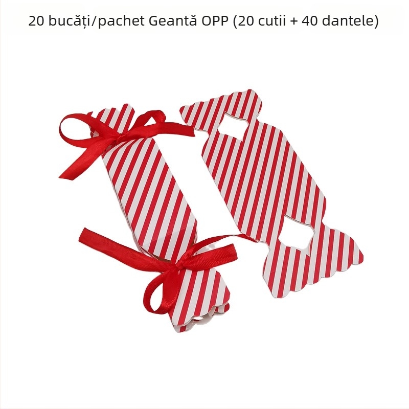 Set de 20 Cutii de bomboane cu dungi — cutie cadou pătrată din hârtie, stil modern, potrivit pentru nunți