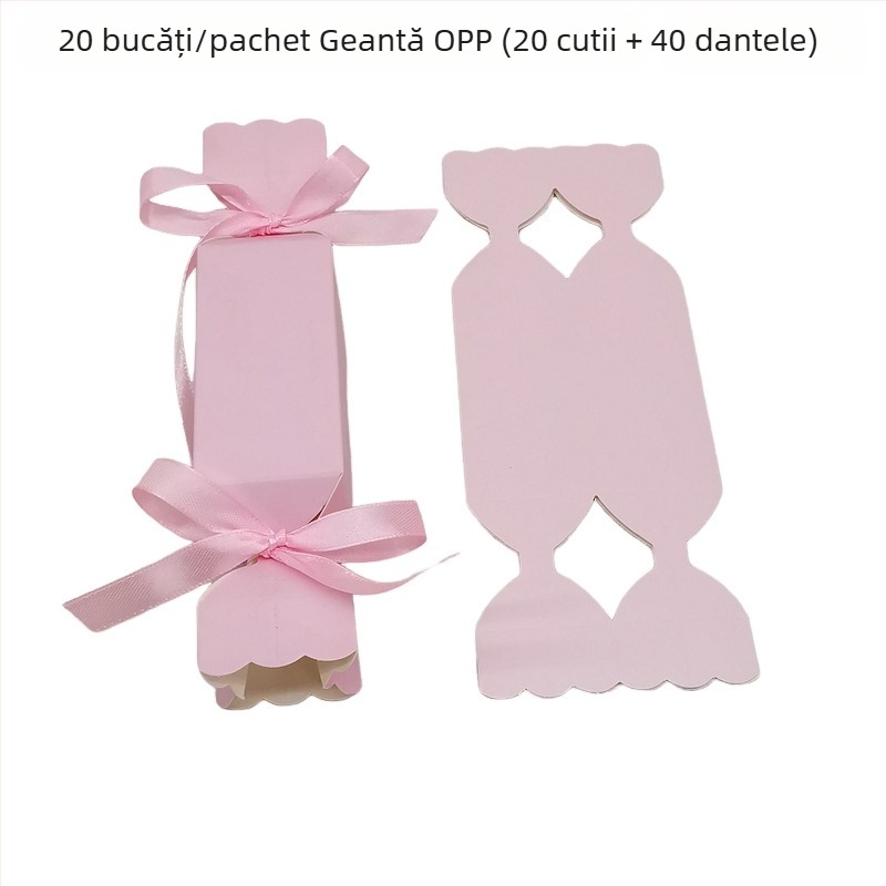 Set de 20 Cutii de bomboane cu dungi — cutie cadou pătrată din hârtie, stil modern, potrivit pentru nunți