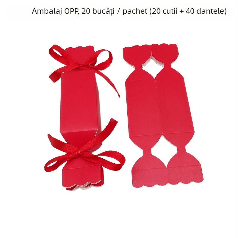 Set de 20 Cutii de bomboane cu dungi — cutie cadou pătrată din hârtie, stil modern, potrivit pentru nunți