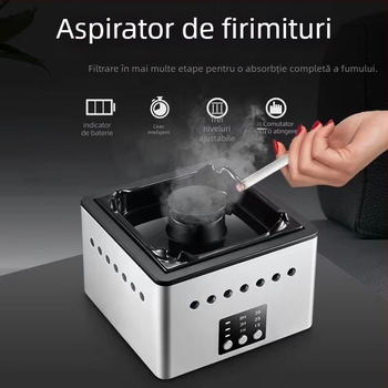 Scrumieră ceramică inteligentă cu purificator de aer cu ioni negativ pentru uz casnic — elimină mirosurile, alimentare USB, filtrare HEPA, funcționare silențioasă, flux de aer 51–150 m3/h, potrivită pentru 11–20 m2