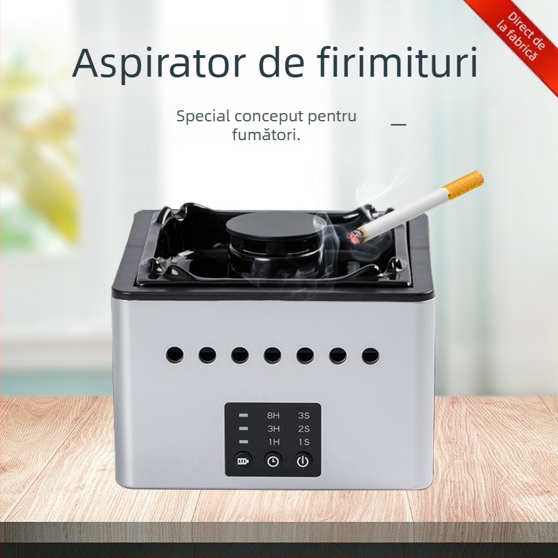 Scrumieră ceramică inteligentă cu purificator de aer cu ioni negativ pentru uz casnic — elimină mirosurile, alimentare USB, filtrare HEPA, funcționare silențioasă, flux de aer 51–150 m3/h, potrivită pentru 11–20 m2