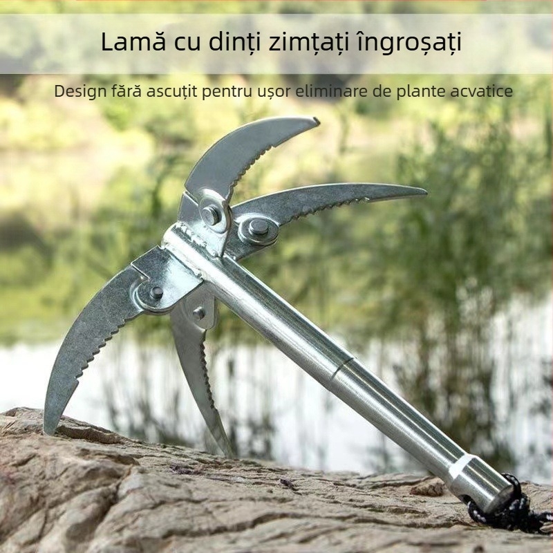 Cuțit de ancoră pliabil, îngroșat, cu patru picioare, patru dinți și patru cârlige de prindere pentru îndepărtarea plantelor acvatice — oțel inoxidabil
