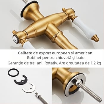 Baterie pentru chiuveta de bucătărie, design clasic dublu, corp din cupru, supapă ceramică, intrare/ieșire G1/2