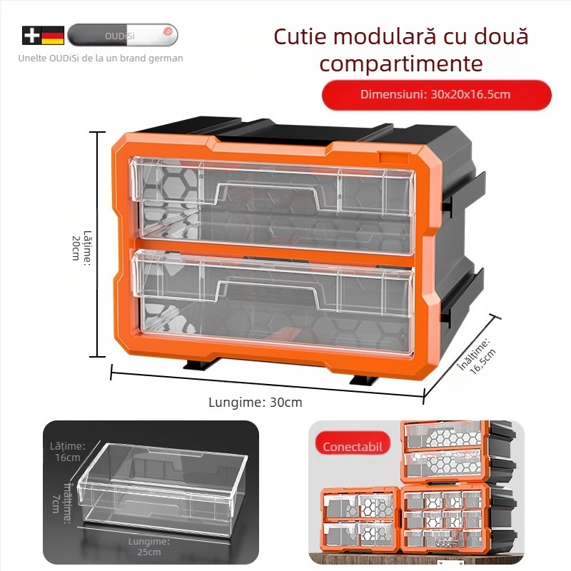 Organizator sertar pentru piese mici, PVC, pereți de 3 mm, cu capac și separatoare