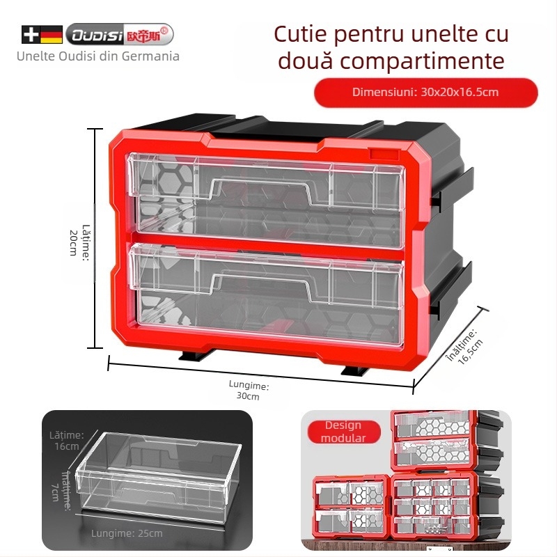 Organizator sertar pentru piese mici, PVC, pereți de 3 mm, cu capac și separatoare