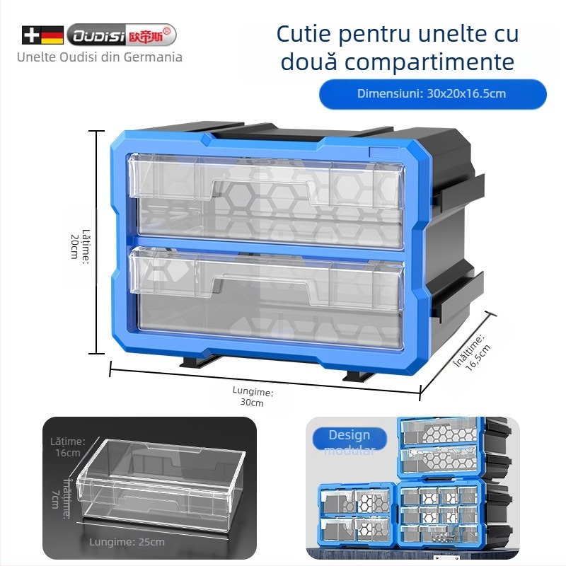 Organizator sertar pentru piese mici, PVC, pereți de 3 mm, cu capac și separatoare