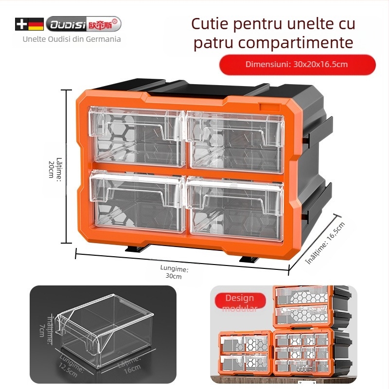 Organizator sertar pentru piese mici, PVC, pereți de 3 mm, cu capac și separatoare