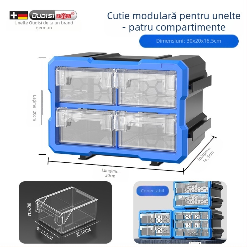 Organizator sertar pentru piese mici, PVC, pereți de 3 mm, cu capac și separatoare