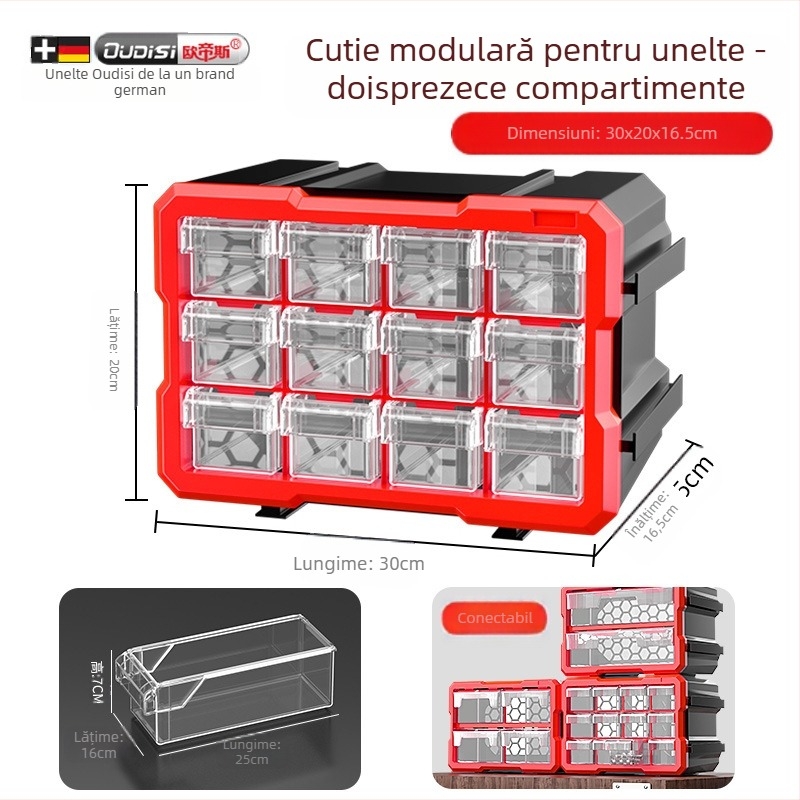 Organizator sertar pentru piese mici, PVC, pereți de 3 mm, cu capac și separatoare