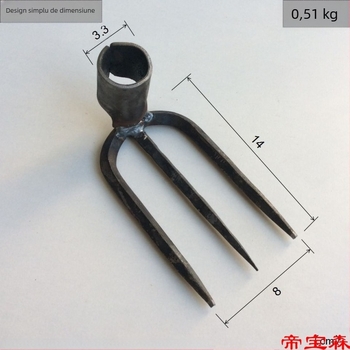 Cap de greblă forjat manual cu patru dinți, din fier, pentru grădină și fermă