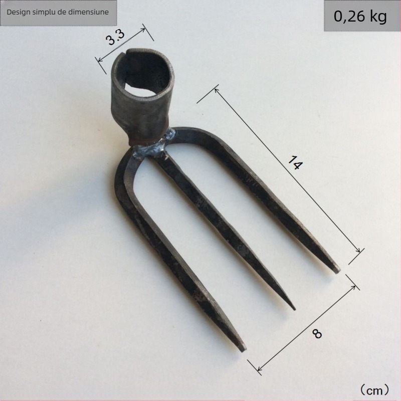 Cap de greblă forjat manual cu patru dinți, din fier, pentru grădină și fermă