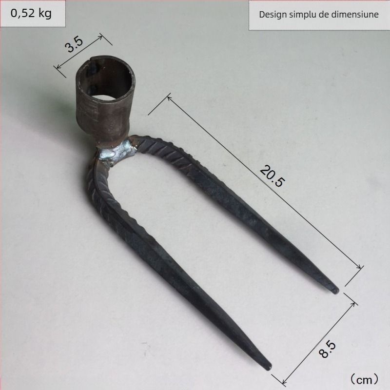 Cap de greblă forjat manual cu patru dinți, din fier, pentru grădină și fermă