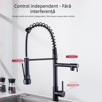 TH94158 Robinet de bucătărie retractabil din aliaj de cupru, reglaj cald/rece, conexiuni 1/2\", supapă cu disc ceramic