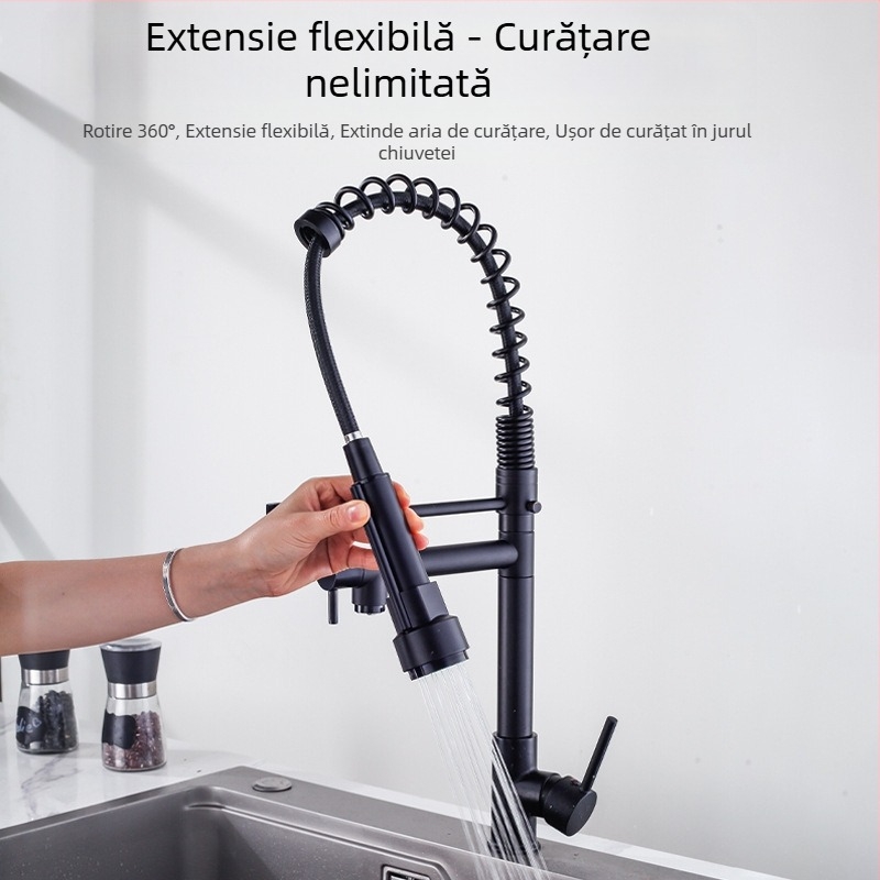 TH94158 Robinet de bucătărie retractabil din aliaj de cupru, reglaj cald/rece, conexiuni 1/2\", supapă cu disc ceramic
