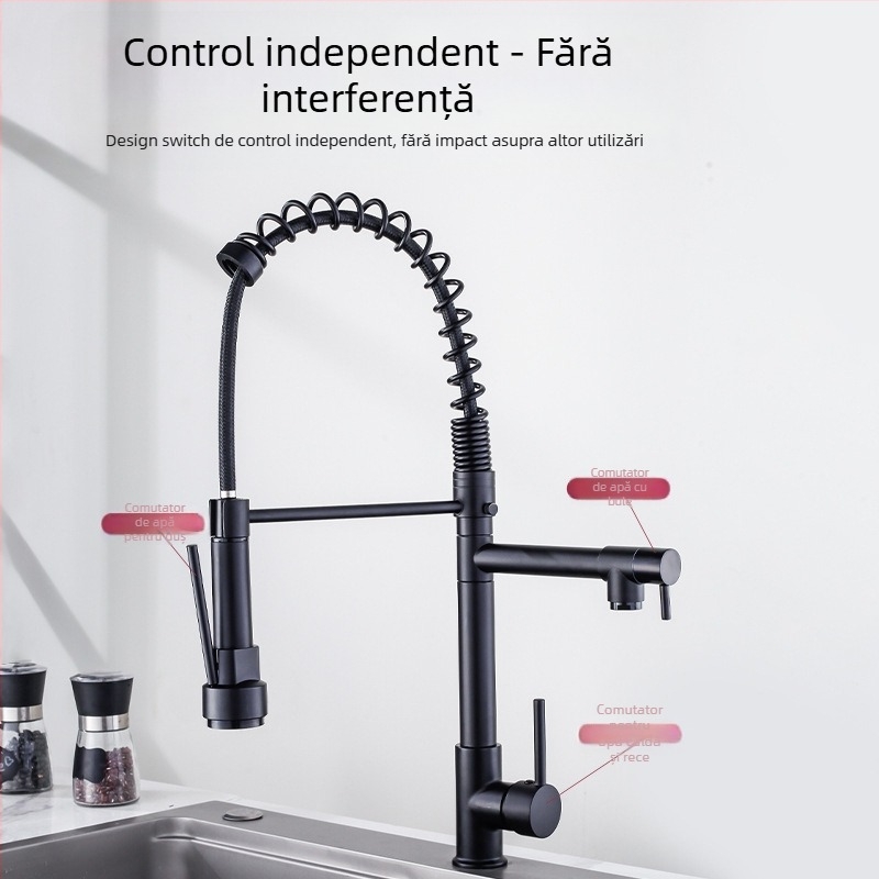 TH94158 Robinet de bucătărie retractabil din aliaj de cupru, reglaj cald/rece, conexiuni 1/2\", supapă cu disc ceramic